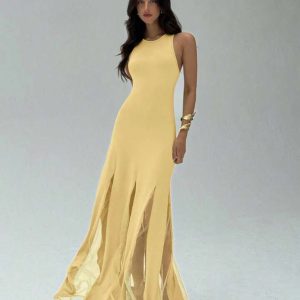 Yellow Mesh Patchwork Sleeveless Dress